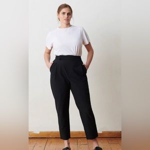 Aday Portfolio Tailored Crossover Straight Leg Work Pant Trousers Black XS